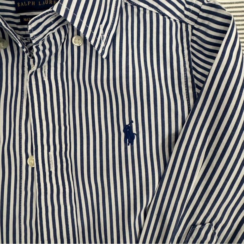2T Ralph Lauren Kids Navy Striped Button Down Shirt - Picture 2 of 6